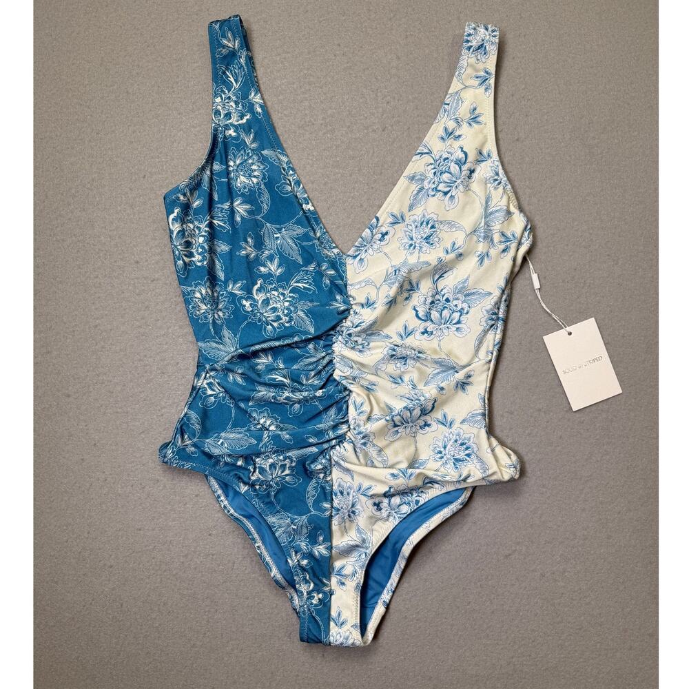 Solid & Striped Women's The Lucia One-Piece swimsuit blue/white Large $198
